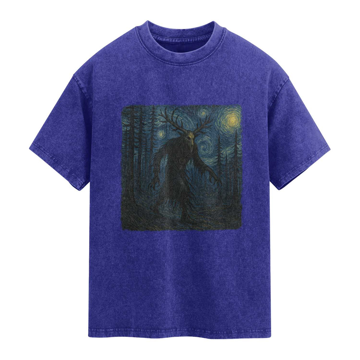 Wendigo Starry Night Washed Cotton T-Shirt Van Gogh Dark Fantasy Cryptid Lovers