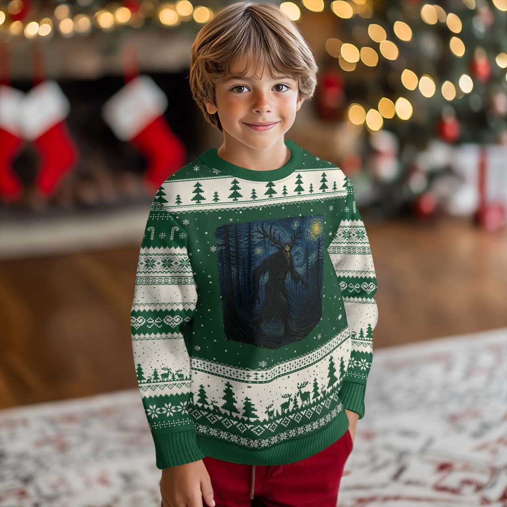 Wendigo Starry Night Ugly Christmas Sweater Van Gogh Dark Fantasy Cryptid Lovers - Wonder Print Shop