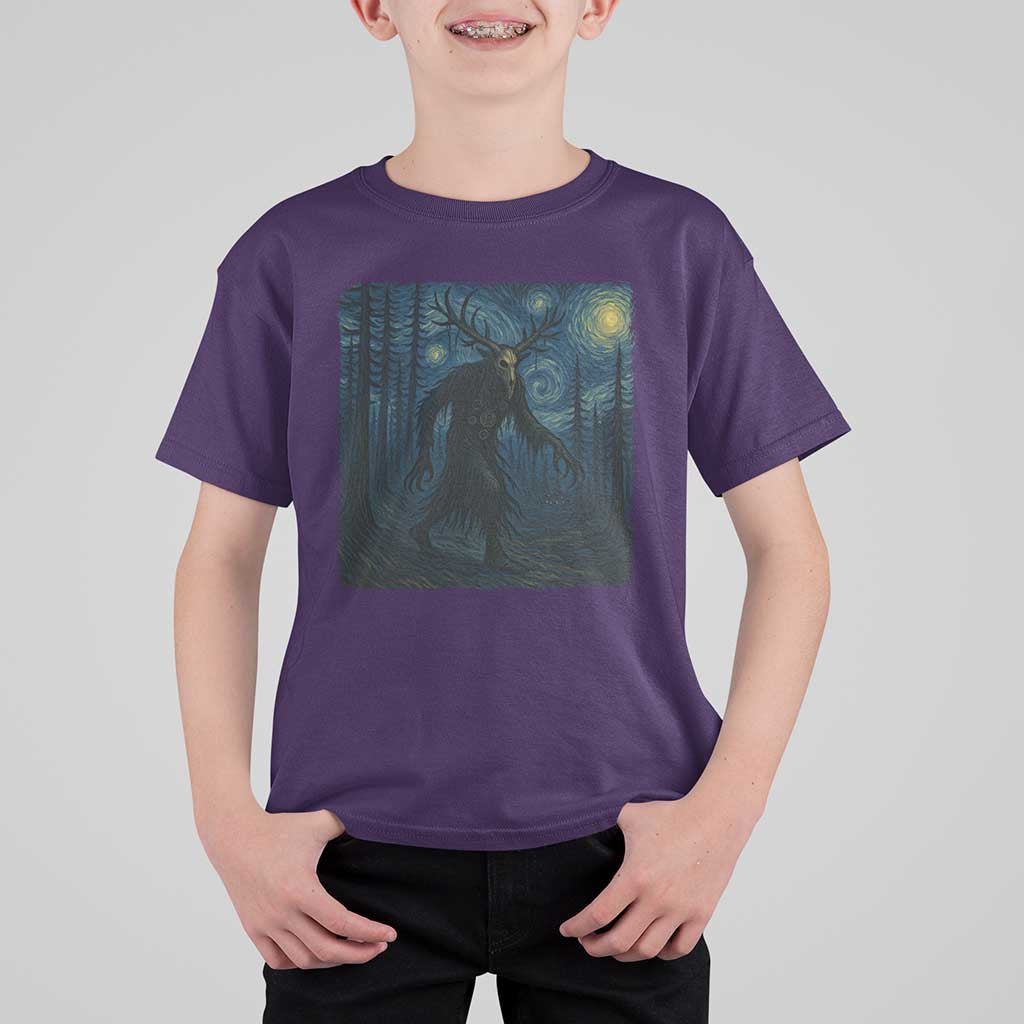 Wendigo Starry Night T Shirt For Kid Van Gogh Dark Fantasy Cryptid Lovers - Wonder Print Shop