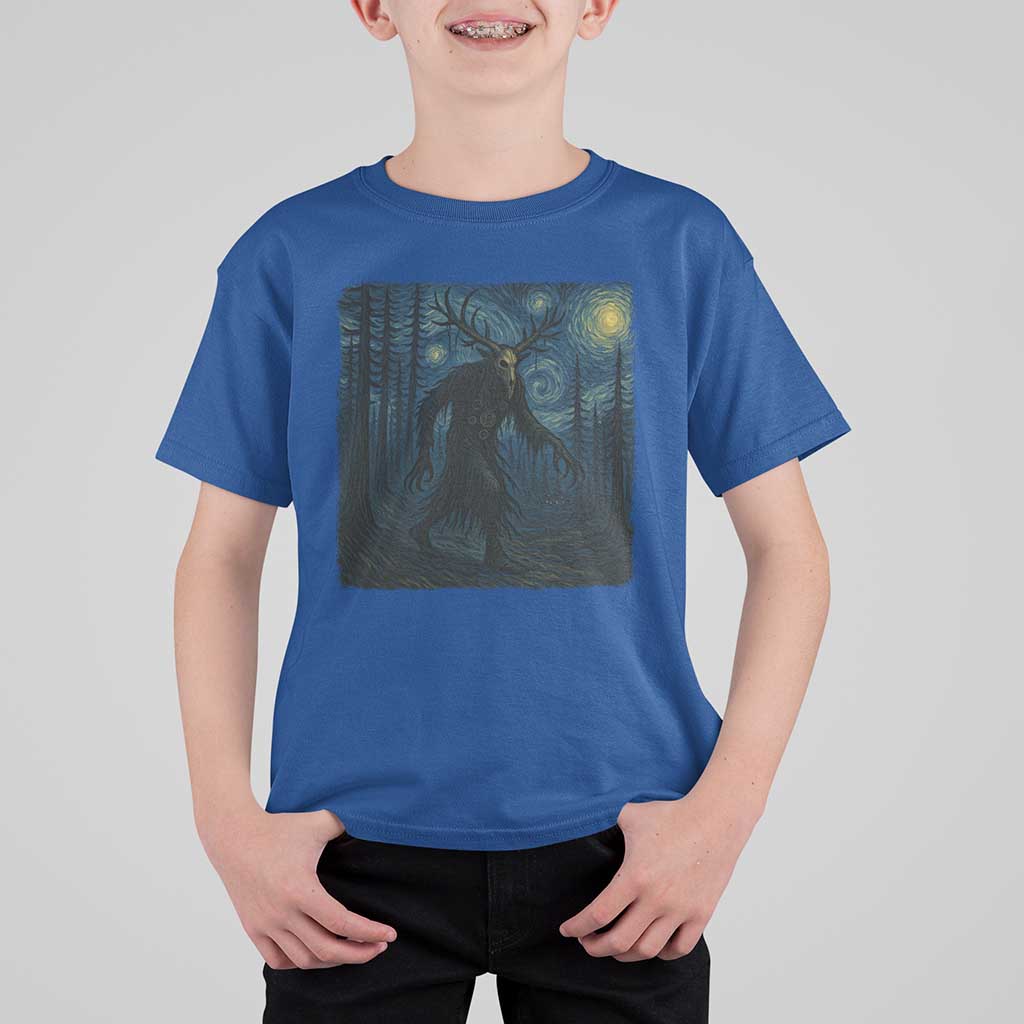 Wendigo Starry Night T Shirt For Kid Van Gogh Dark Fantasy Cryptid Lovers - Wonder Print Shop