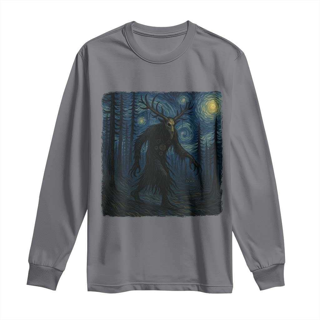 Wendigo Starry Night Long Sleeve Shirt Van Gogh Dark Fantasy Cryptid Lovers - Wonder Print Shop