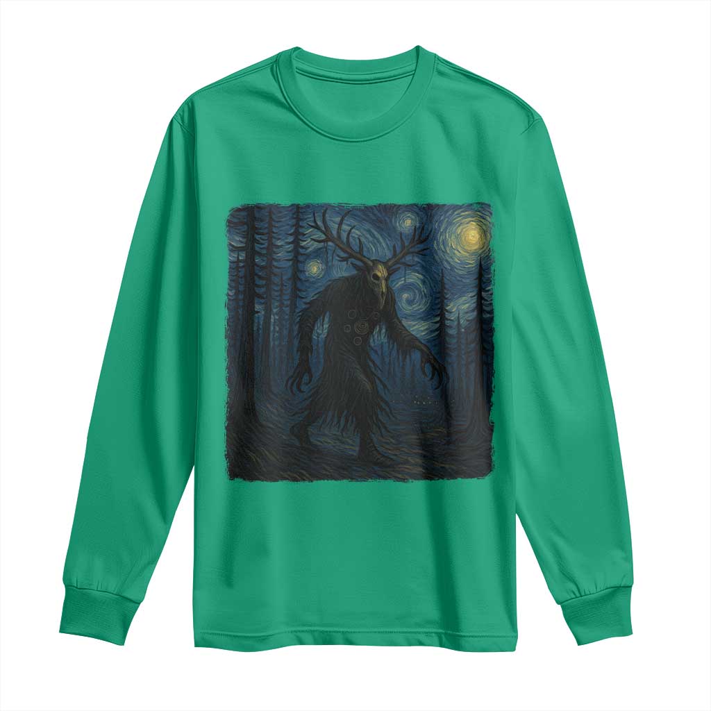 Wendigo Starry Night Long Sleeve Shirt Van Gogh Dark Fantasy Cryptid Lovers - Wonder Print Shop
