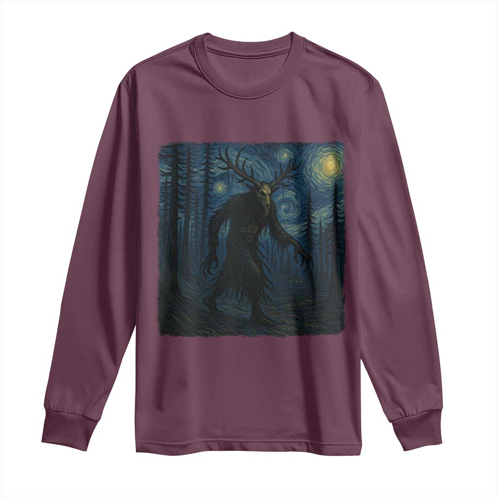 Wendigo Starry Night Long Sleeve Shirt Van Gogh Dark Fantasy Cryptid Lovers - Wonder Print Shop