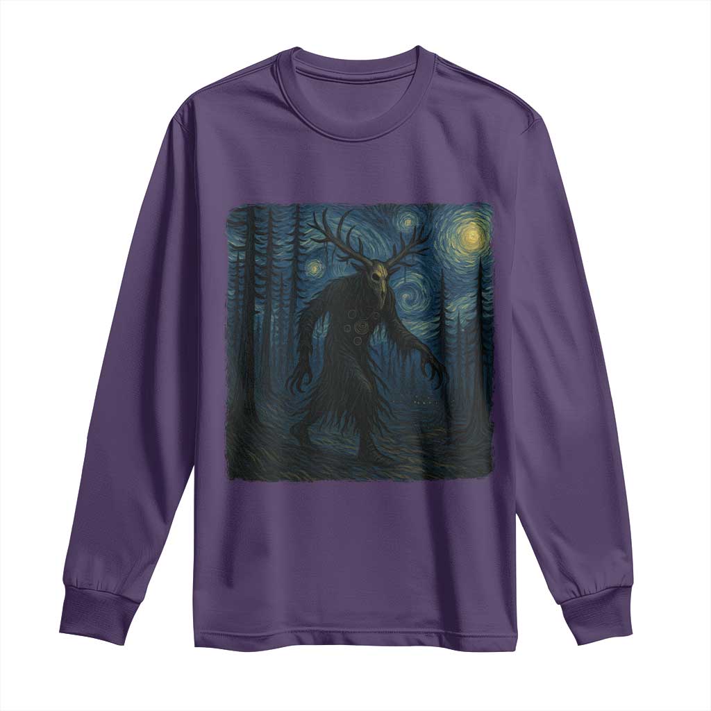Wendigo Starry Night Long Sleeve Shirt Van Gogh Dark Fantasy Cryptid Lovers - Wonder Print Shop
