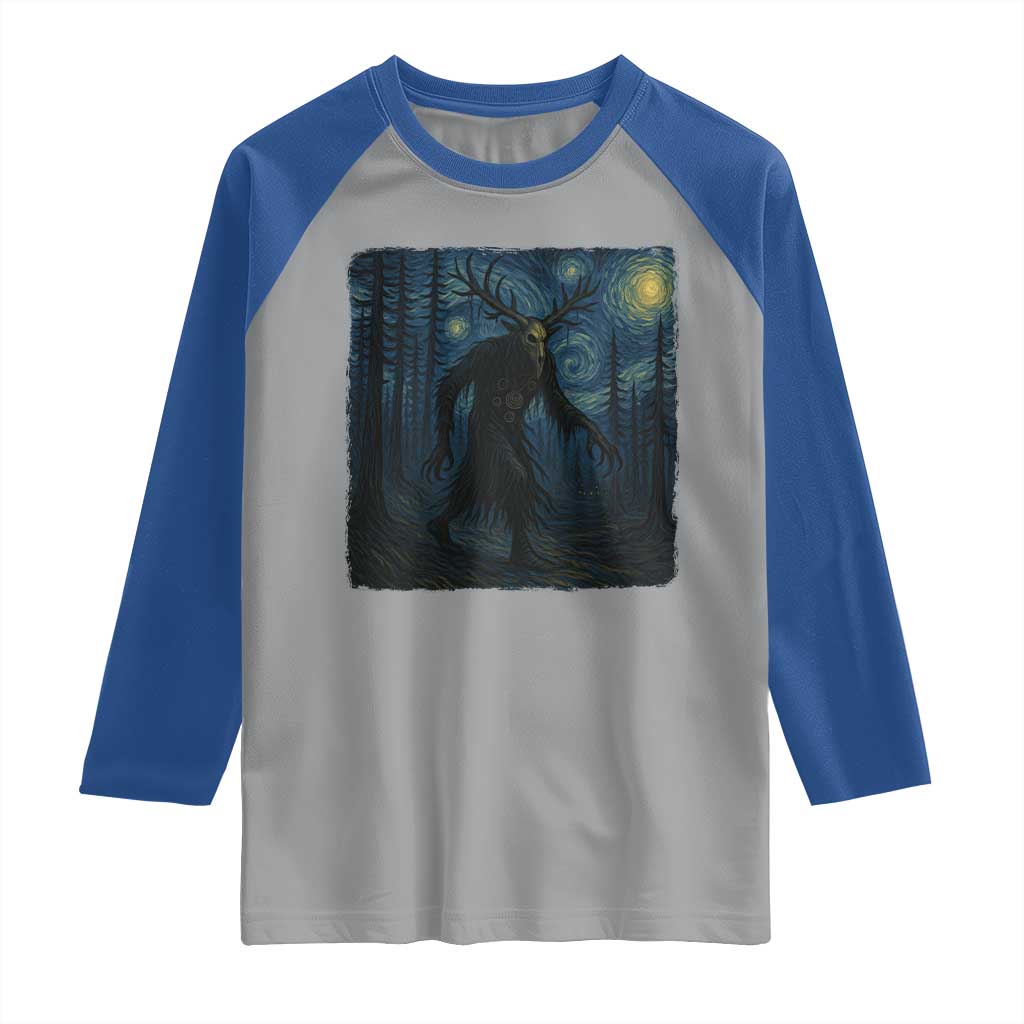 Wendigo Starry Night Raglan Shirt Van Gogh Dark Fantasy Cryptid Lovers - Wonder Print Shop