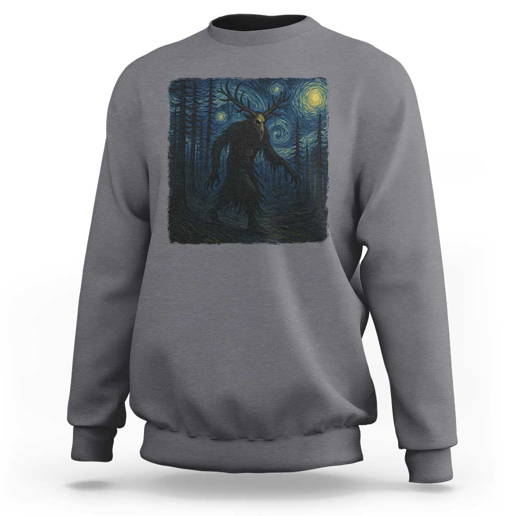 Wendigo Starry Night Sweatshirt Van Gogh Dark Fantasy Cryptid Lovers - Wonder Print Shop
