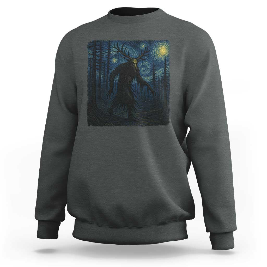 Wendigo Starry Night Sweatshirt Van Gogh Dark Fantasy Cryptid Lovers - Wonder Print Shop