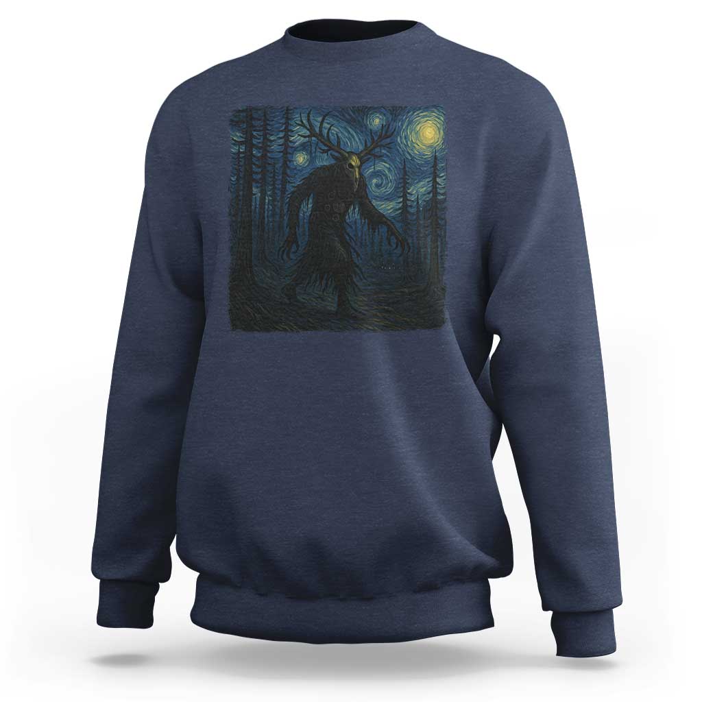 Wendigo Starry Night Sweatshirt Van Gogh Dark Fantasy Cryptid Lovers - Wonder Print Shop