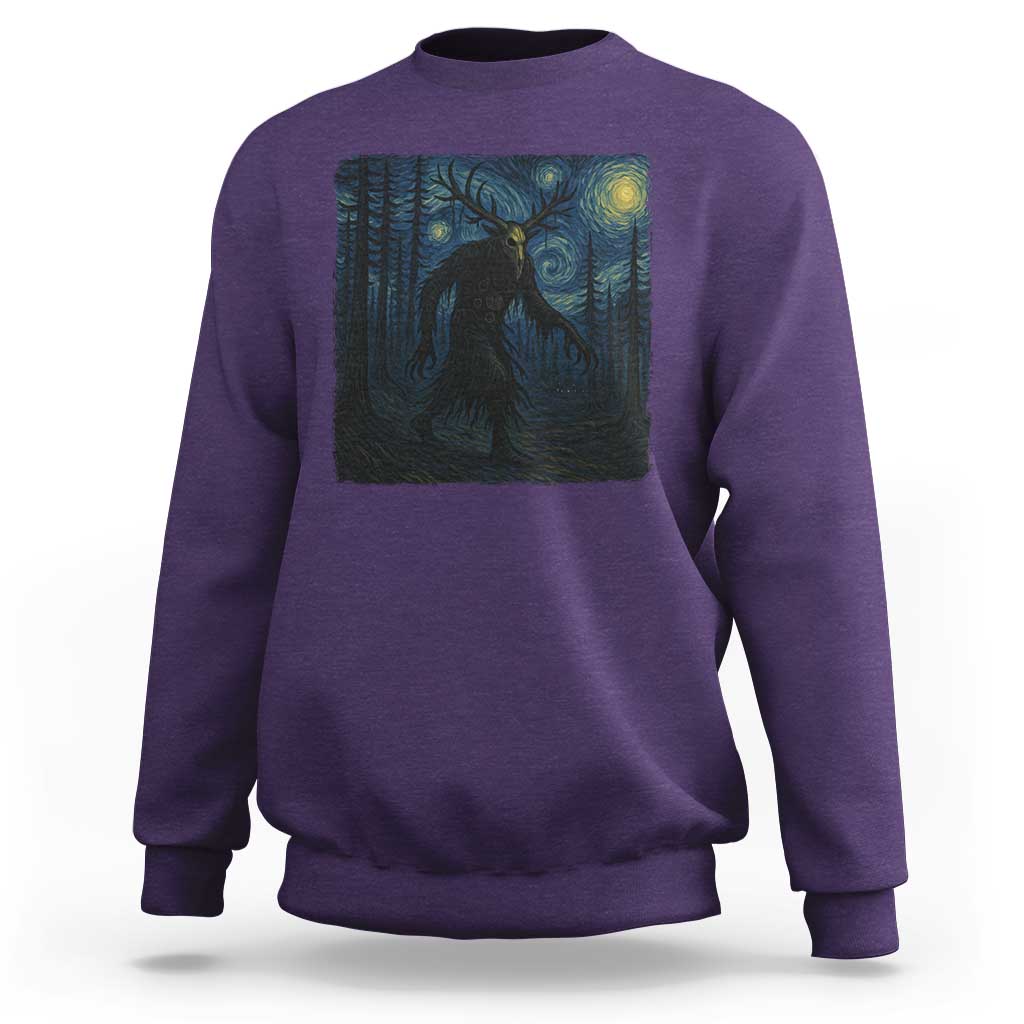 Wendigo Starry Night Sweatshirt Van Gogh Dark Fantasy Cryptid Lovers - Wonder Print Shop
