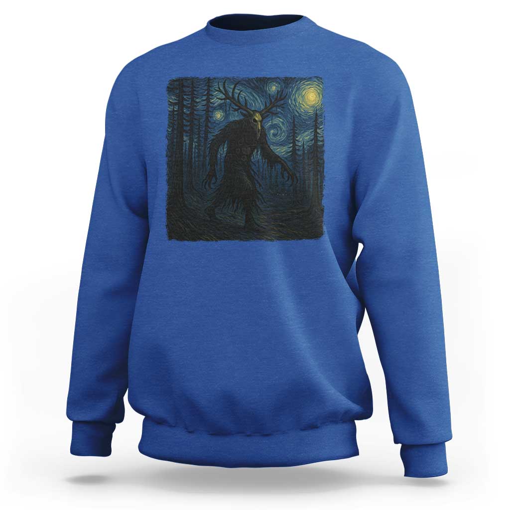 Wendigo Starry Night Sweatshirt Van Gogh Dark Fantasy Cryptid Lovers - Wonder Print Shop