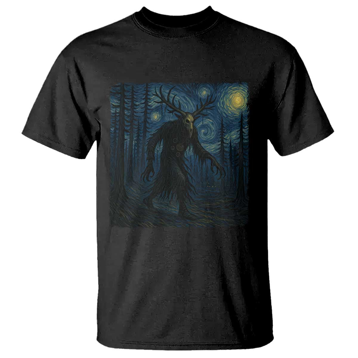 Wendigo Starry Night T Shirt Van Gogh Dark Fantasy Cryptid Lovers - Wonder Print Shop