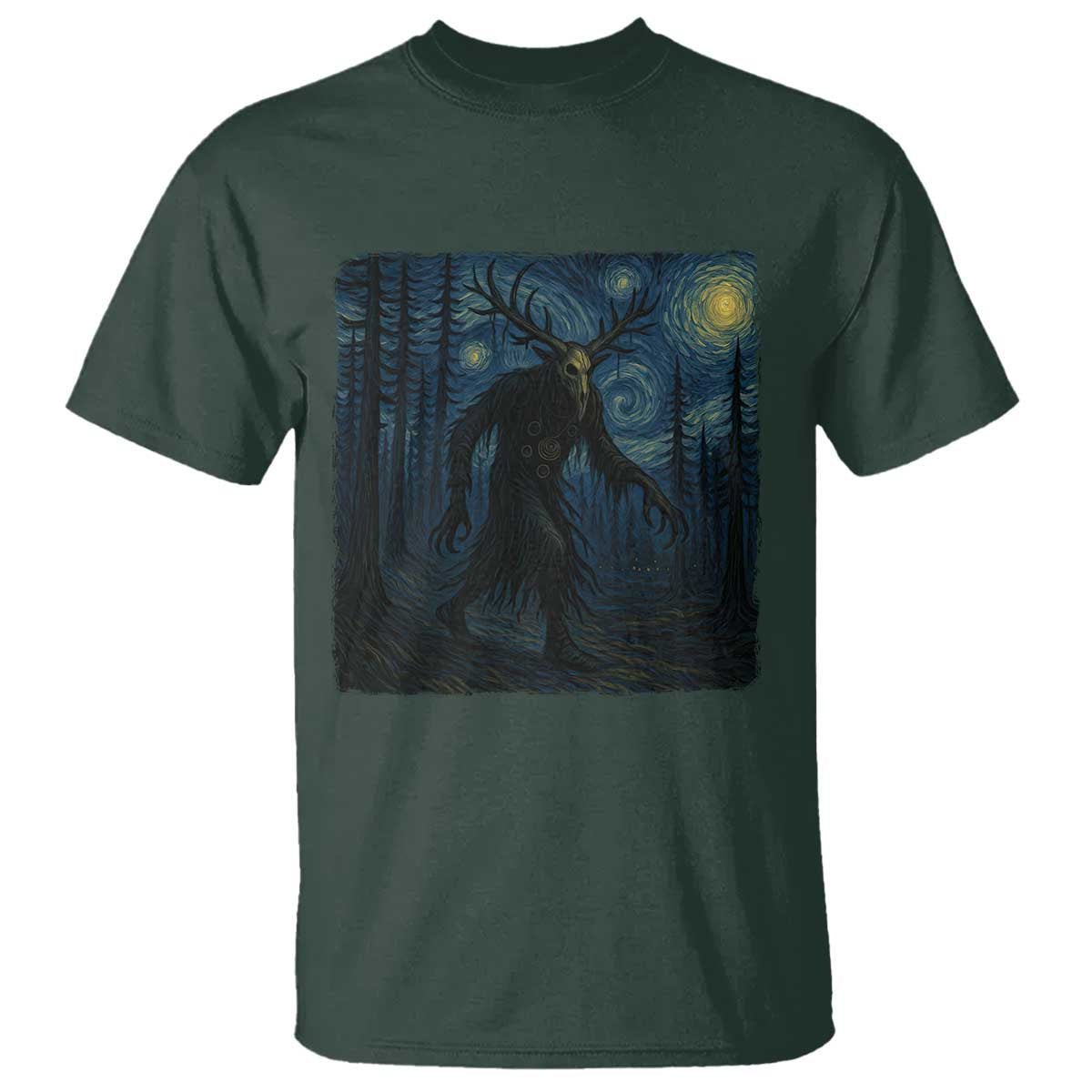 Wendigo Starry Night T Shirt Van Gogh Dark Fantasy Cryptid Lovers - Wonder Print Shop