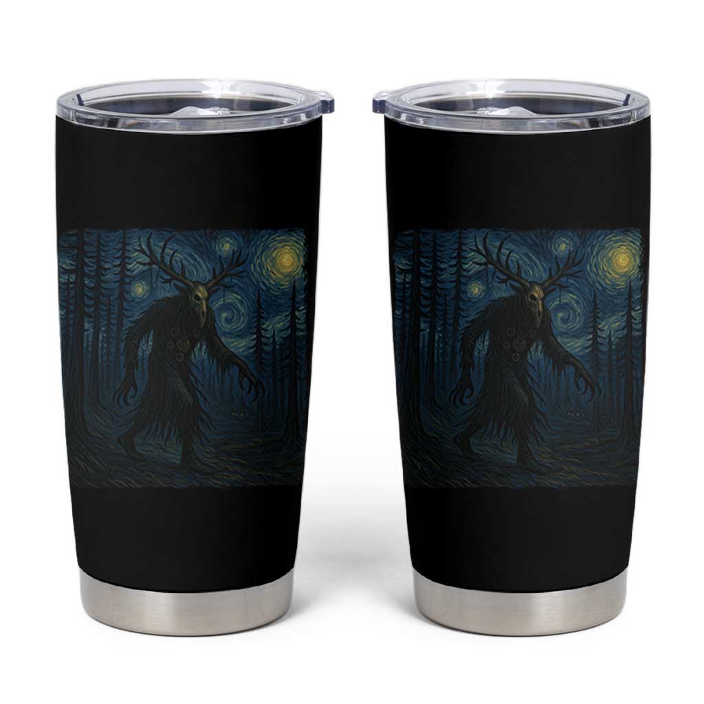 Wendigo Starry Night Tumbler Cup Van Gogh Dark Fantasy Cryptid Lovers - Wonder Print Shop