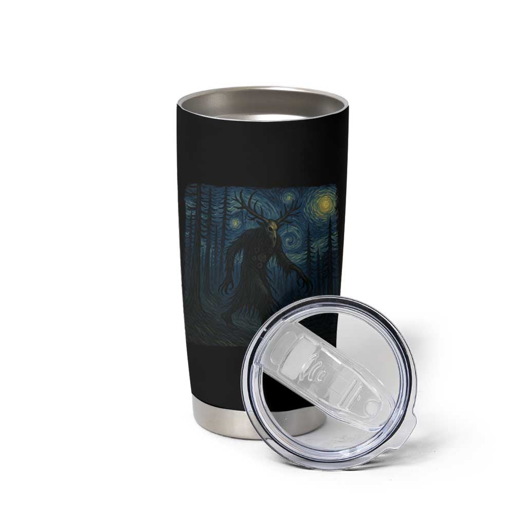 Wendigo Starry Night Tumbler Cup Van Gogh Dark Fantasy Cryptid Lovers - Wonder Print Shop