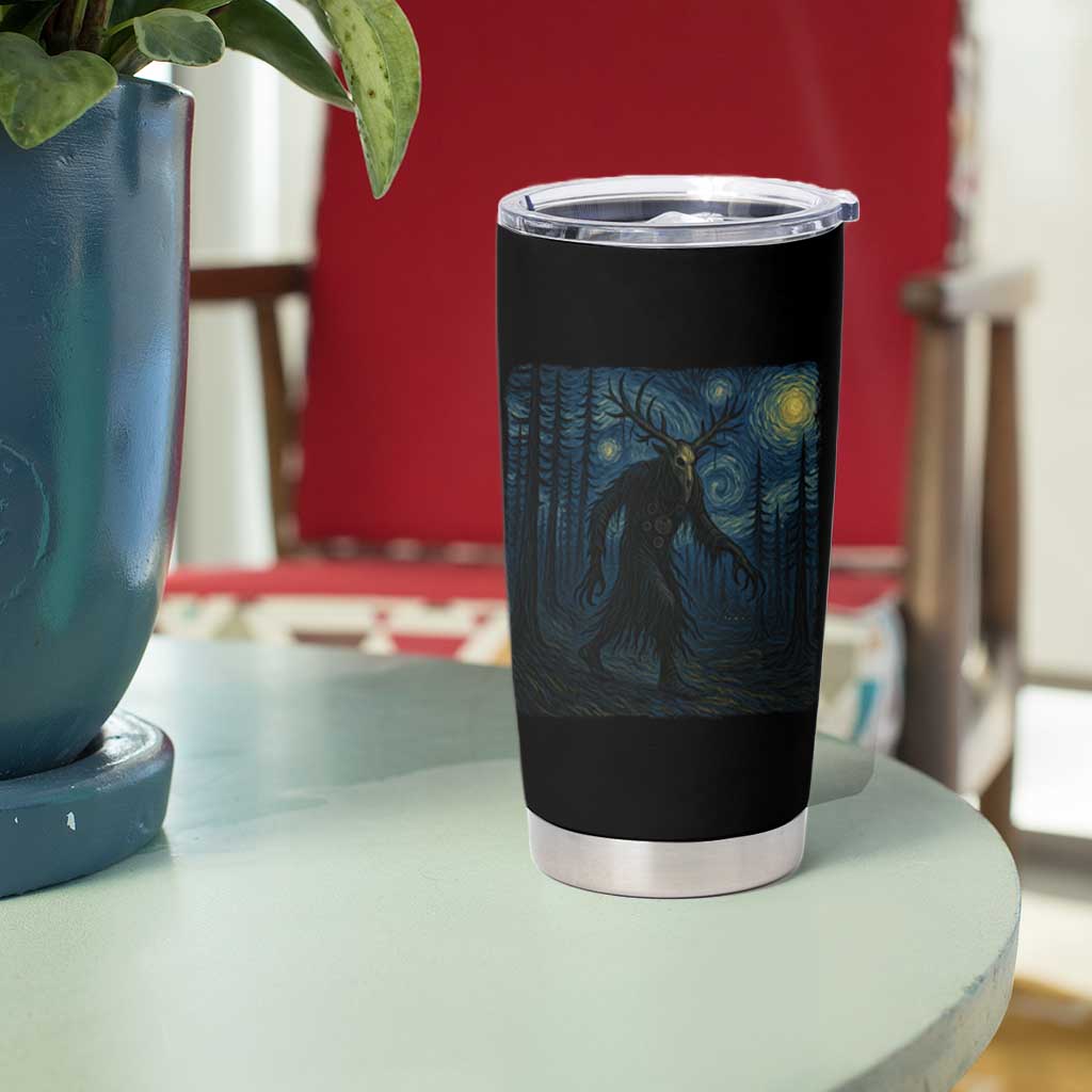 Wendigo Starry Night Tumbler Cup Van Gogh Dark Fantasy Cryptid Lovers - Wonder Print Shop