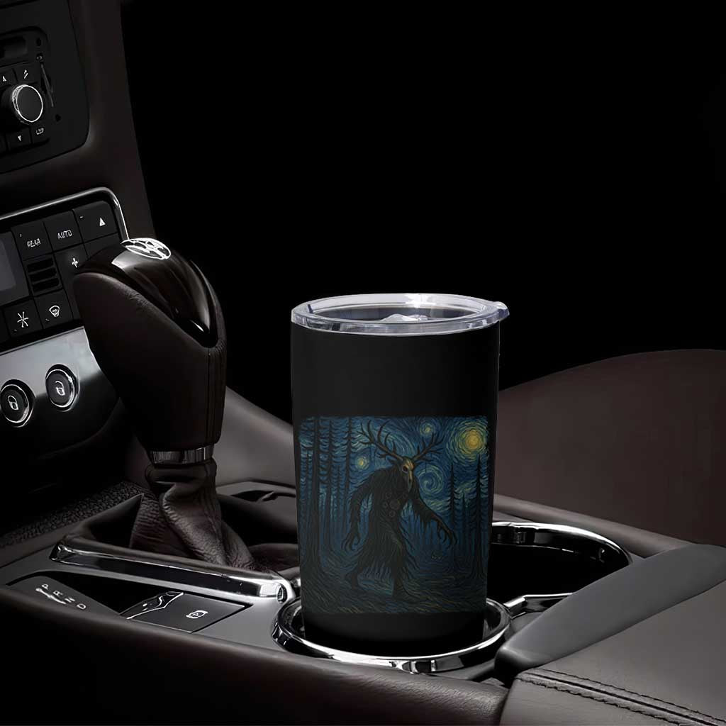 Wendigo Starry Night Tumbler Cup Van Gogh Dark Fantasy Cryptid Lovers - Wonder Print Shop