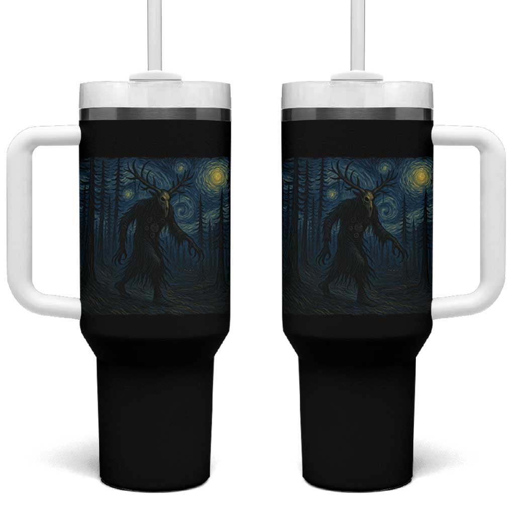 Wendigo Starry Night Tumbler With Handle Van Gogh Dark Fantasy Cryptid Lovers - Wonder Print Shop