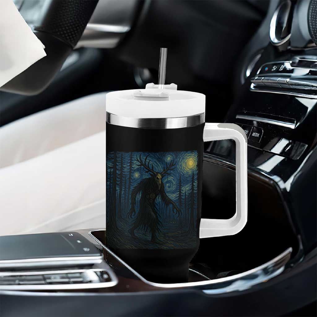 Wendigo Starry Night Tumbler With Handle Van Gogh Dark Fantasy Cryptid Lovers - Wonder Print Shop