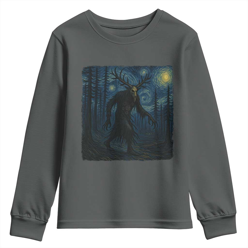 Wendigo Starry Night Youth Sweatshirt Van Gogh Dark Fantasy Cryptid Lovers - Wonder Print Shop