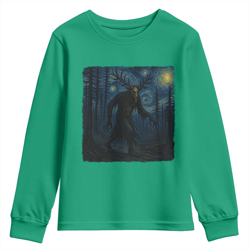 Wendigo Starry Night Youth Sweatshirt Van Gogh Dark Fantasy Cryptid Lovers - Wonder Print Shop