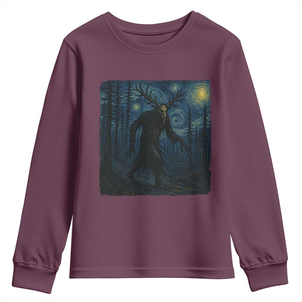 Wendigo Starry Night Youth Sweatshirt Van Gogh Dark Fantasy Cryptid Lovers - Wonder Print Shop