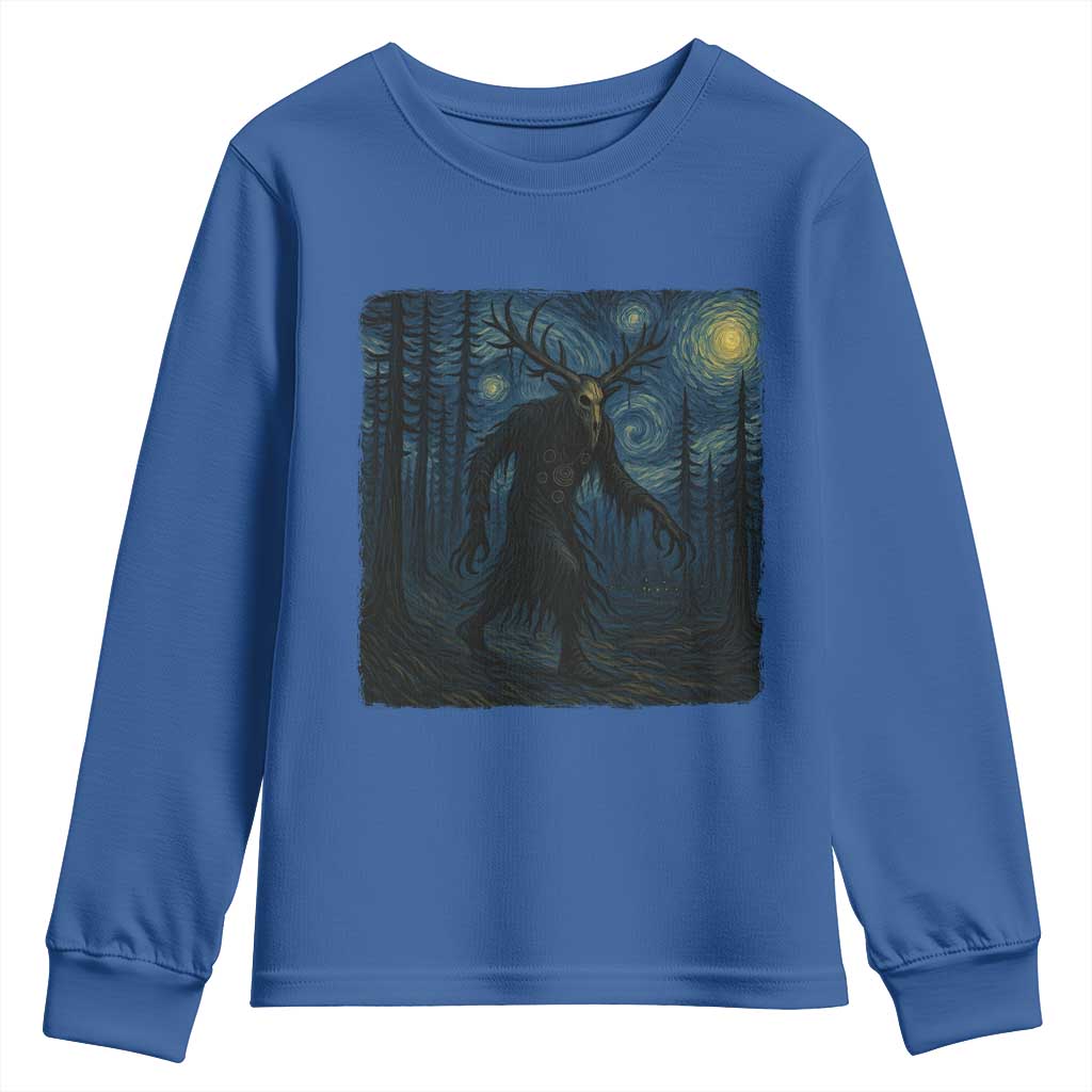 Wendigo Starry Night Youth Sweatshirt Van Gogh Dark Fantasy Cryptid Lovers - Wonder Print Shop