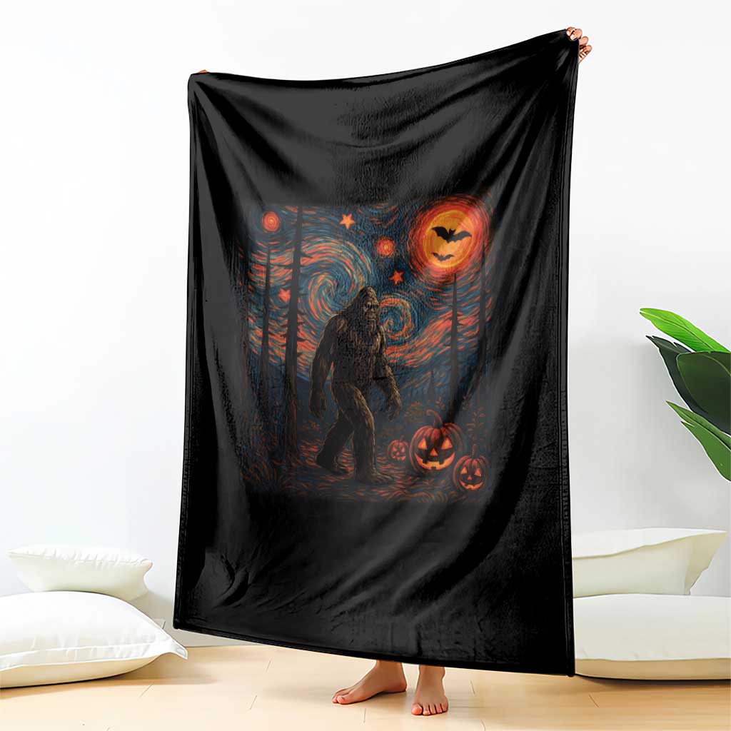 Bigfoot Starry Night Throw Blanket Funny Halloween Van Gogh Sasquatch Lovers - Wonder Print Shop