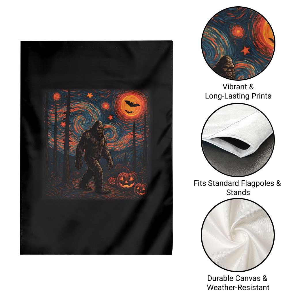 Bigfoot Starry Night Garden Flag Funny Halloween Van Gogh Sasquatch Lovers - undefined