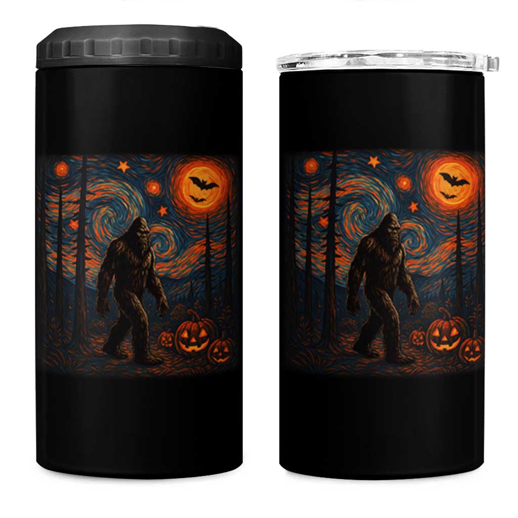 Bigfoot Starry Night 4 in 1 Can Cooler Tumbler Funny Halloween Van Gogh Sasquatch Lovers - Wonder Print Shop