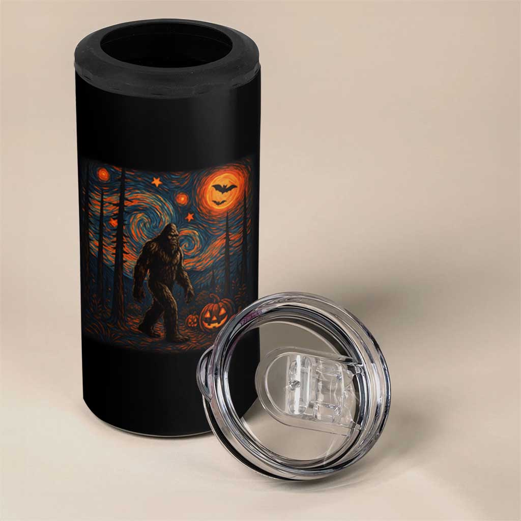 Bigfoot Starry Night 4 in 1 Can Cooler Tumbler Funny Halloween Van Gogh Sasquatch Lovers - Wonder Print Shop