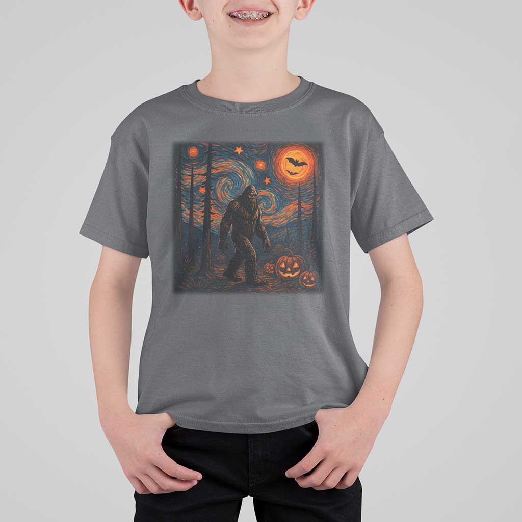 Bigfoot Starry Night T Shirt For Kid Funny Halloween Van Gogh Sasquatch Lovers - Wonder Print Shop