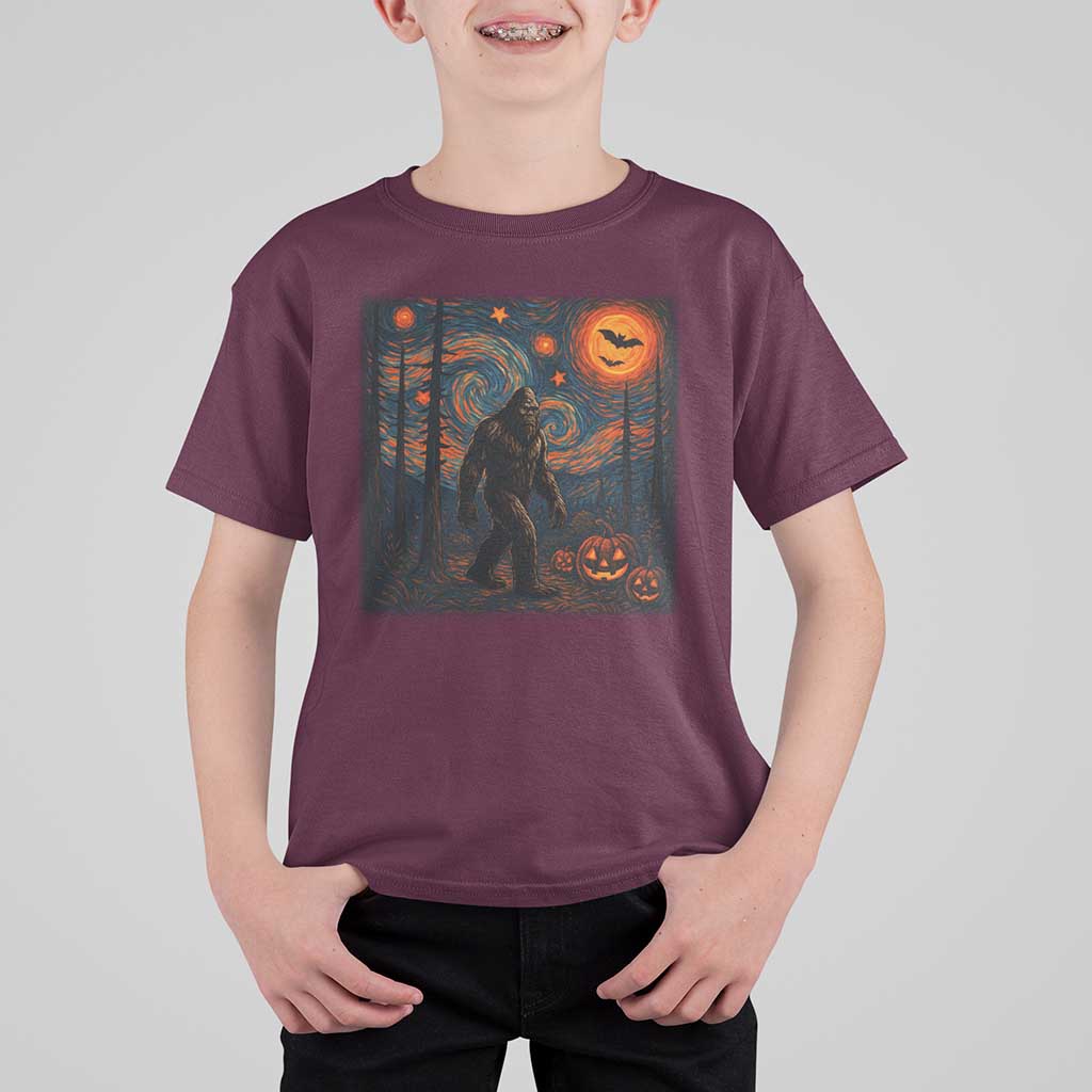 Bigfoot Starry Night T Shirt For Kid Funny Halloween Van Gogh Sasquatch Lovers - Wonder Print Shop