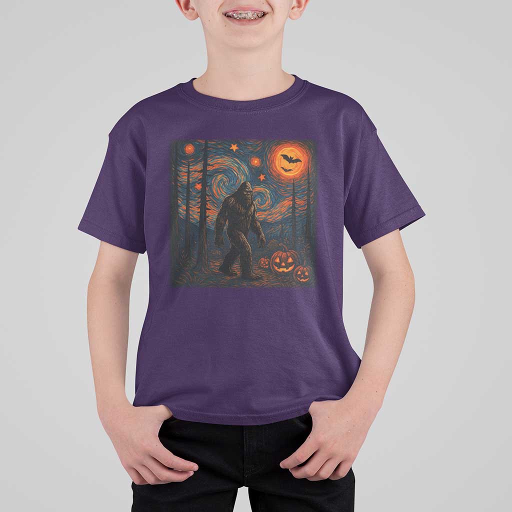 Bigfoot Starry Night T Shirt For Kid Funny Halloween Van Gogh Sasquatch Lovers - Wonder Print Shop