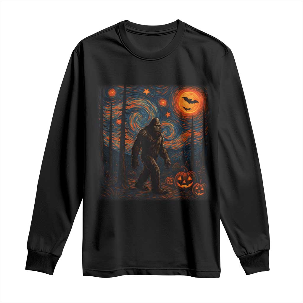 Bigfoot Starry Night Long Sleeve Shirt Funny Halloween Van Gogh Sasquatch Lovers - Wonder Print Shop