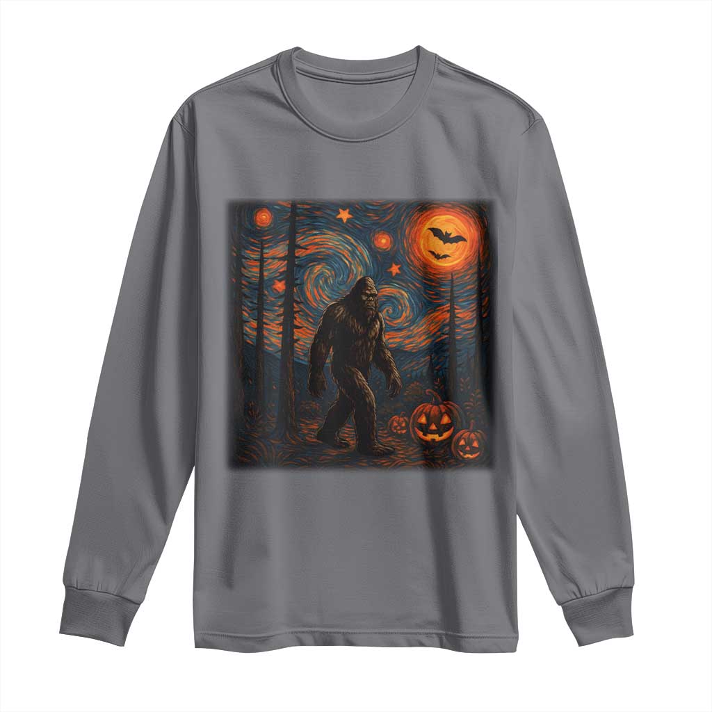 Bigfoot Starry Night Long Sleeve Shirt Funny Halloween Van Gogh Sasquatch Lovers - Wonder Print Shop