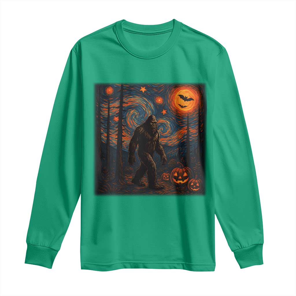 Bigfoot Starry Night Long Sleeve Shirt Funny Halloween Van Gogh Sasquatch Lovers - Wonder Print Shop