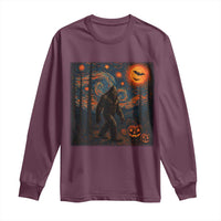 Bigfoot Starry Night Long Sleeve Shirt Funny Halloween Van Gogh Sasquatch Lovers - Wonder Print Shop