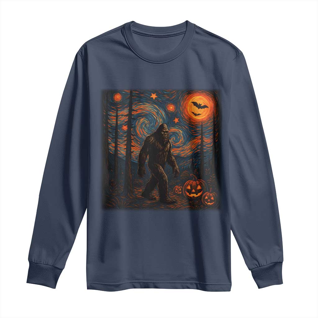 Bigfoot Starry Night Long Sleeve Shirt Funny Halloween Van Gogh Sasquatch Lovers - Wonder Print Shop