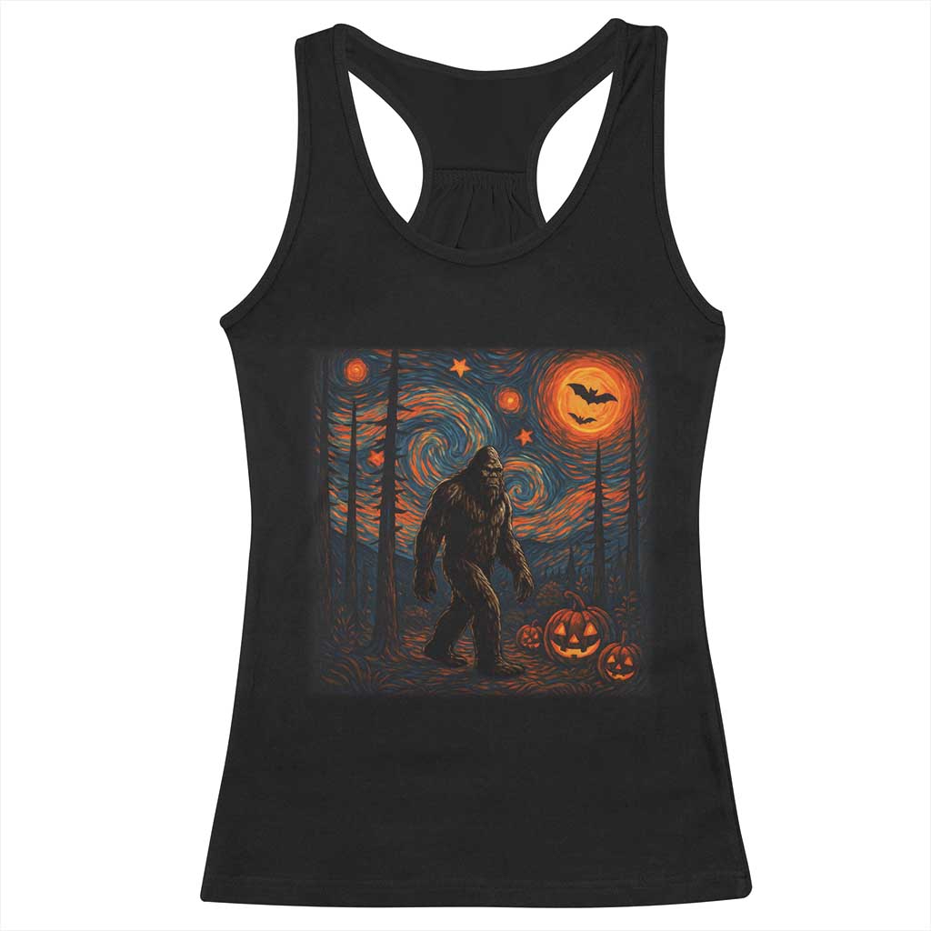 Bigfoot Starry Night Racerback Tank Top Funny Halloween Van Gogh Sasquatch Lovers - Wonder Print Shop