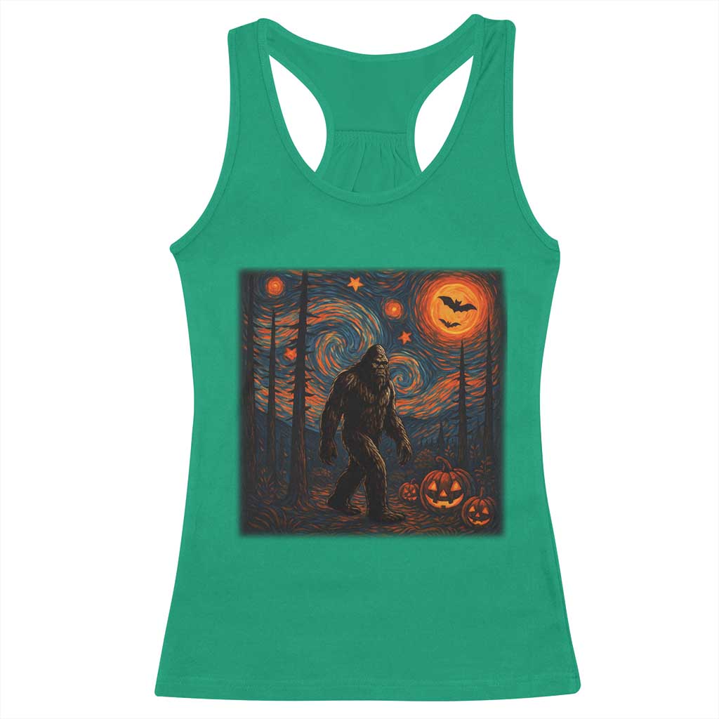 Bigfoot Starry Night Racerback Tank Top Funny Halloween Van Gogh Sasquatch Lovers - Wonder Print Shop