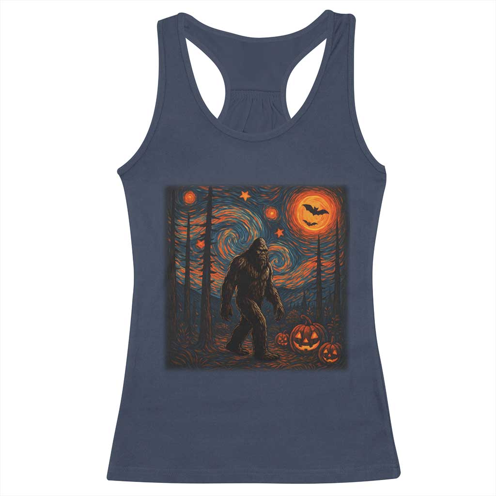Bigfoot Starry Night Racerback Tank Top Funny Halloween Van Gogh Sasquatch Lovers - Wonder Print Shop