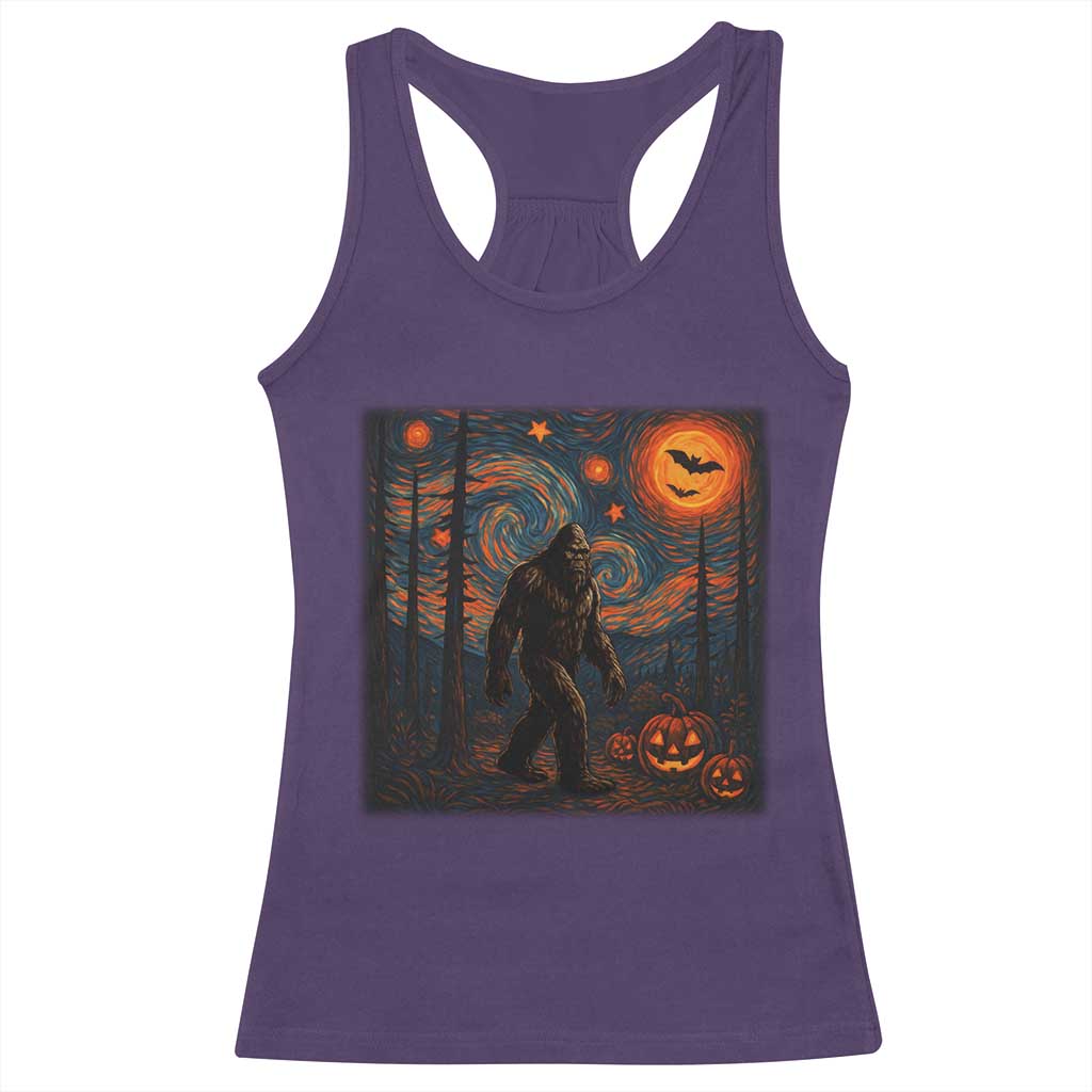 Bigfoot Starry Night Racerback Tank Top Funny Halloween Van Gogh Sasquatch Lovers - Wonder Print Shop