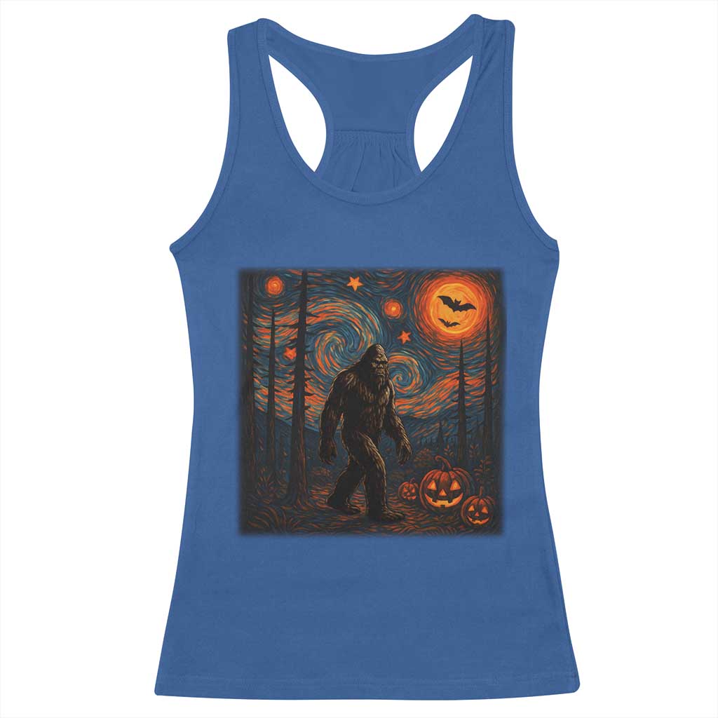 Bigfoot Starry Night Racerback Tank Top Funny Halloween Van Gogh Sasquatch Lovers - Wonder Print Shop