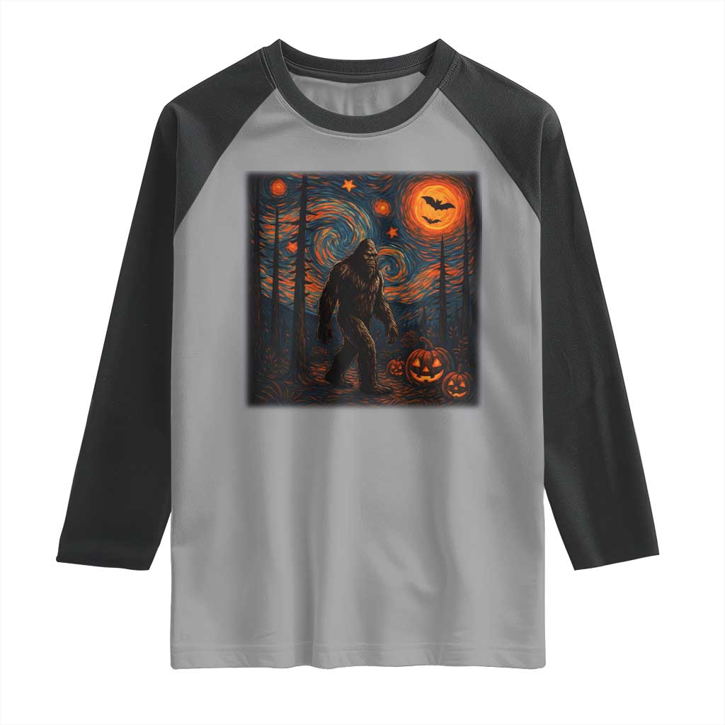 Bigfoot Starry Night Raglan Shirt Funny Halloween Van Gogh Sasquatch Lovers - Wonder Print Shop