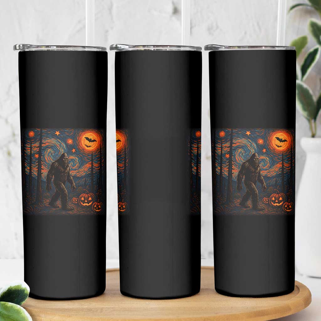 Bigfoot Starry Night Skinny Tumbler Funny Halloween Van Gogh Sasquatch Lovers - Wonder Print Shop