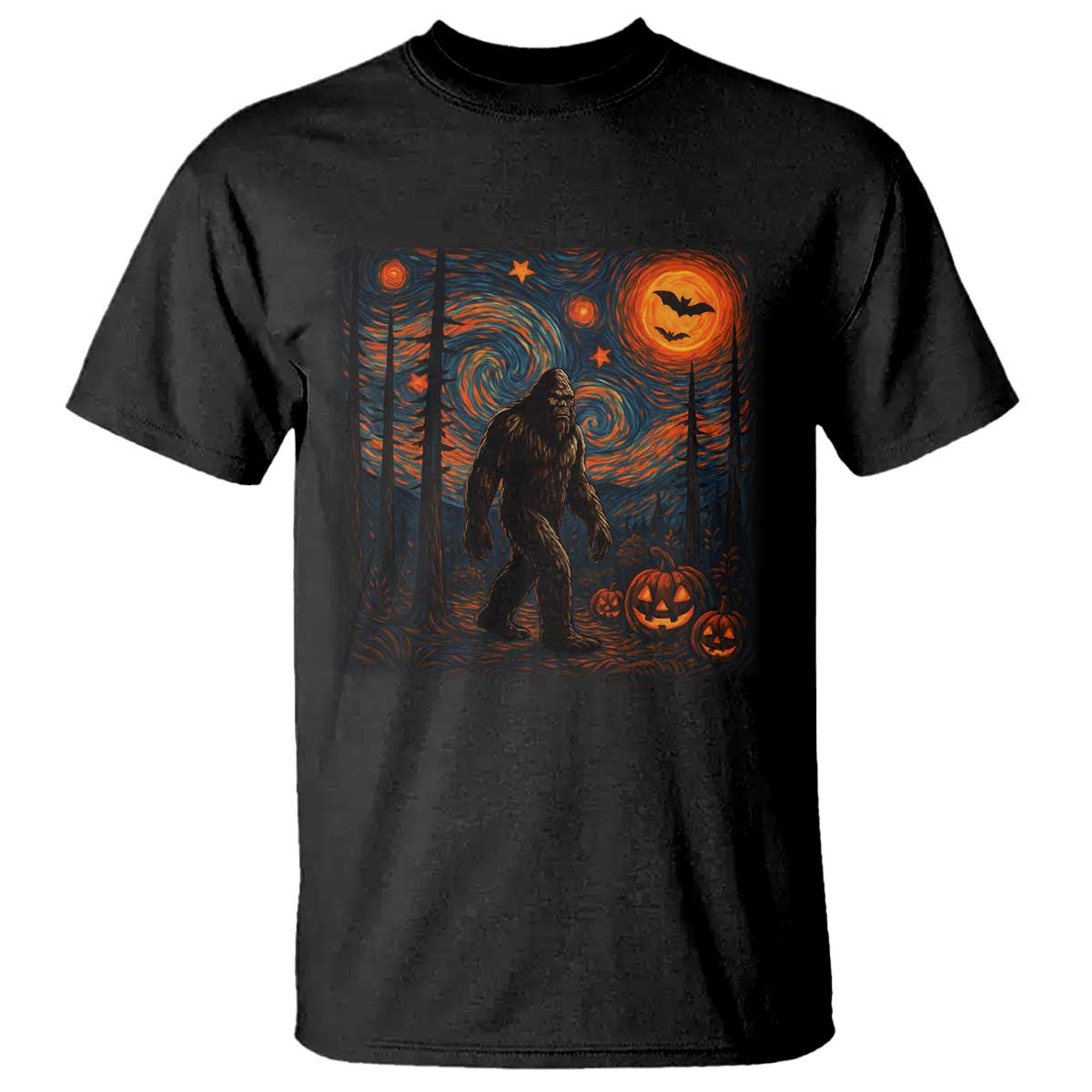 Bigfoot Starry Night T Shirt Funny Halloween Van Gogh Sasquatch Lovers - Wonder Print Shop