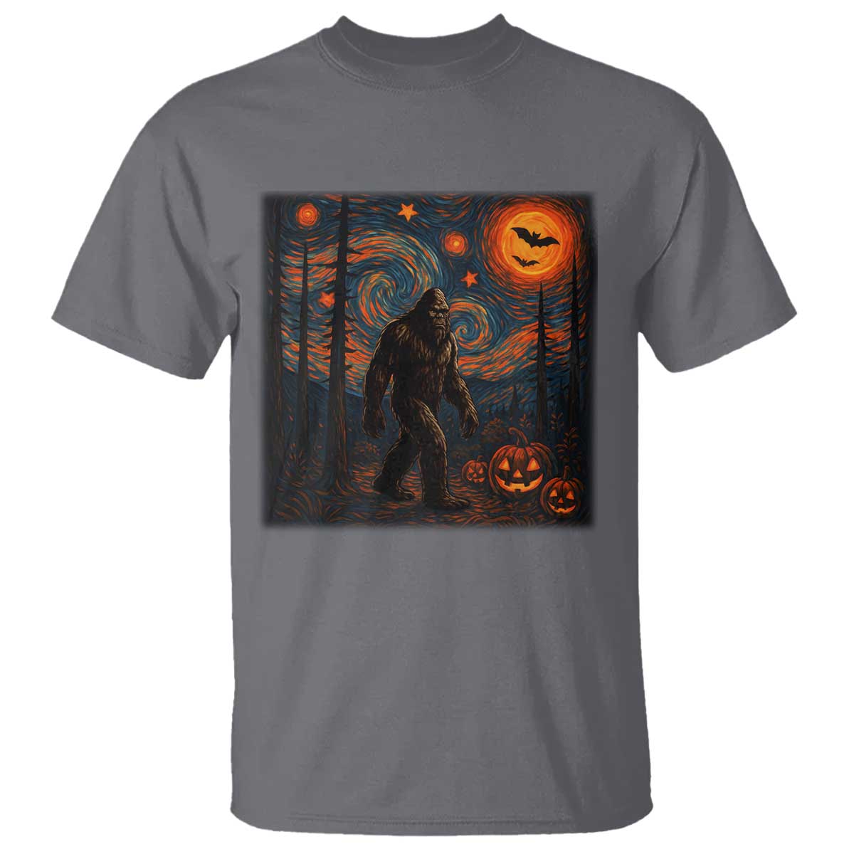 Bigfoot Starry Night T Shirt Funny Halloween Van Gogh Sasquatch Lovers - Wonder Print Shop
