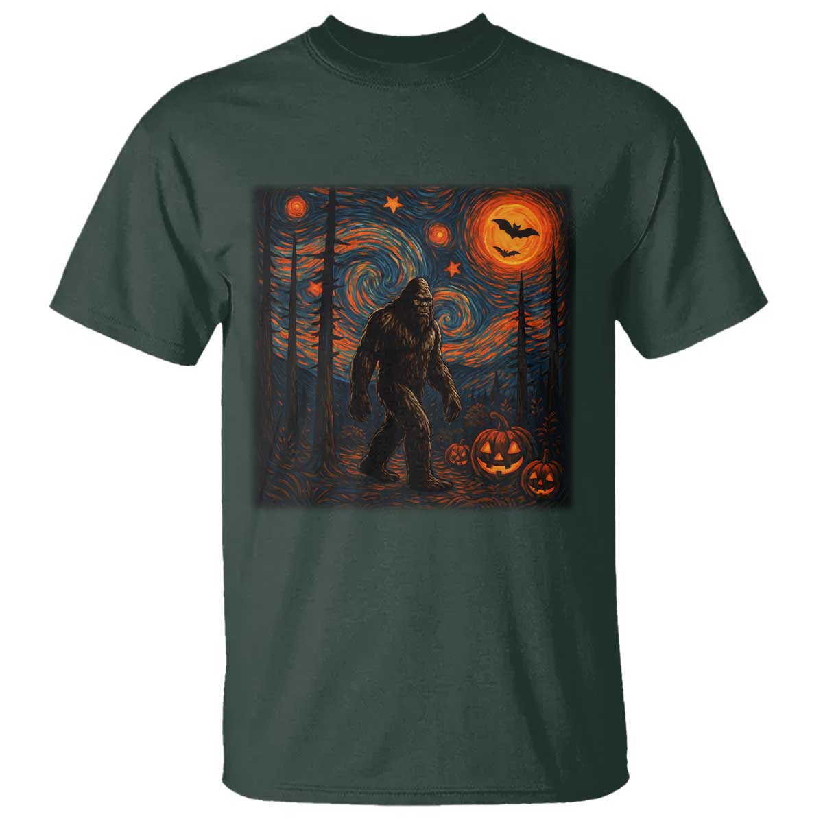 Bigfoot Starry Night T Shirt Funny Halloween Van Gogh Sasquatch Lovers - Wonder Print Shop