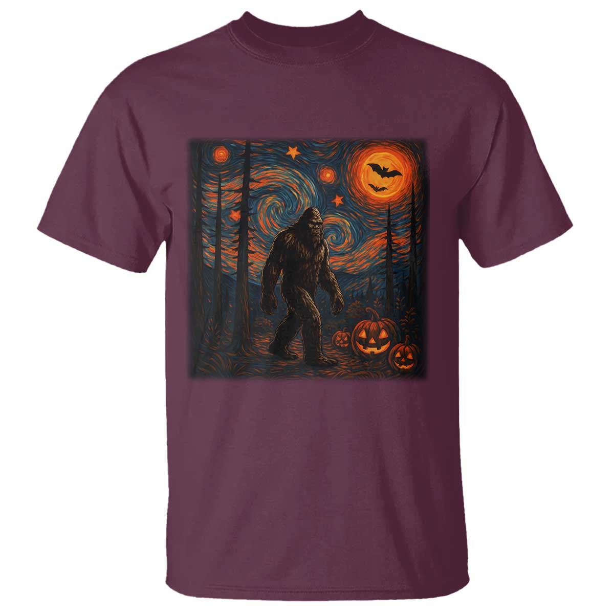 Bigfoot Starry Night T Shirt Funny Halloween Van Gogh Sasquatch Lovers - Wonder Print Shop