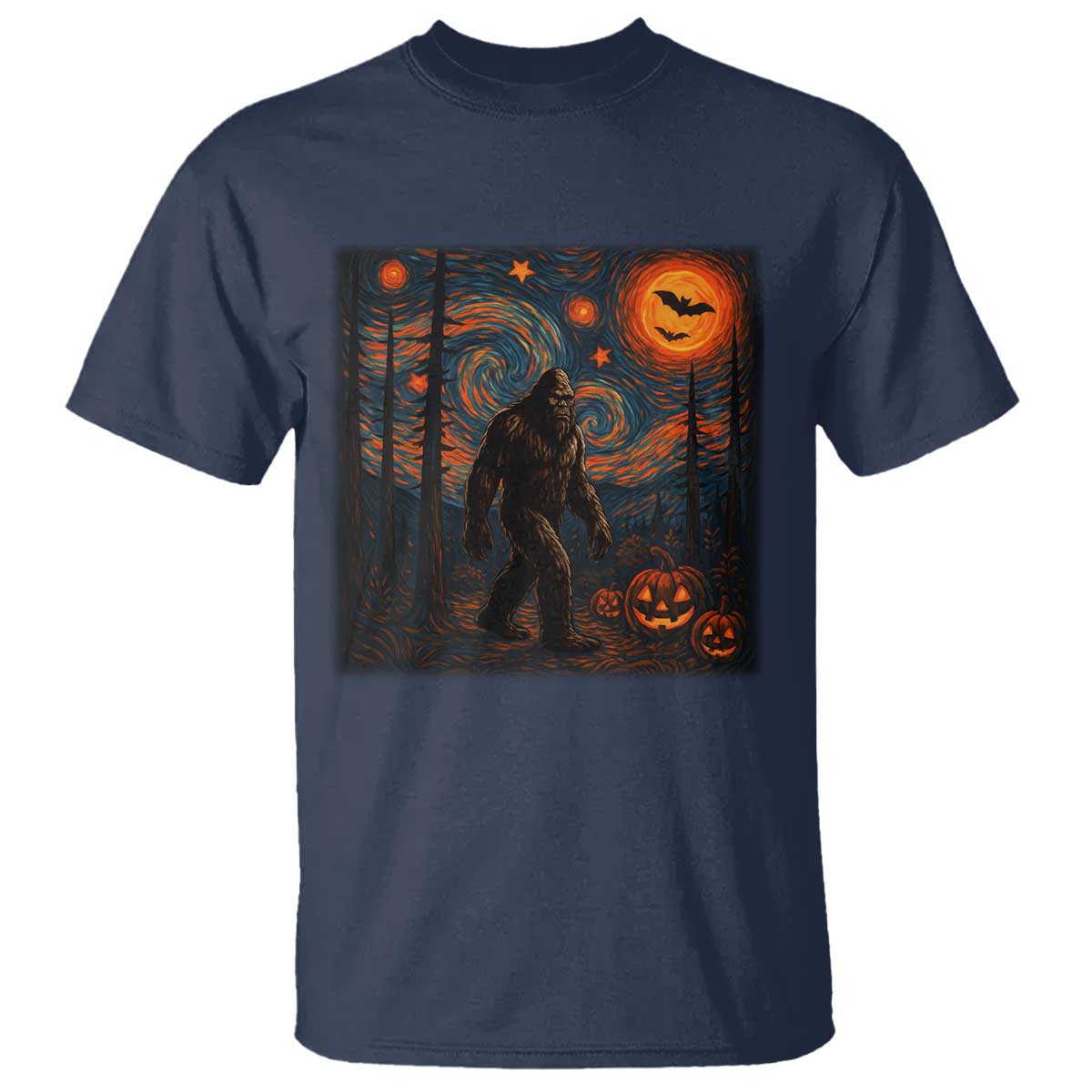 Bigfoot Starry Night T Shirt Funny Halloween Van Gogh Sasquatch Lovers - Wonder Print Shop
